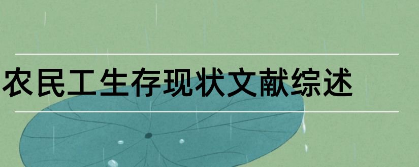 农民工生存现状文献综述和新生代农民工文献综述