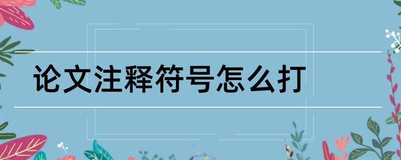 论文注释符号怎么打和论文注释符号