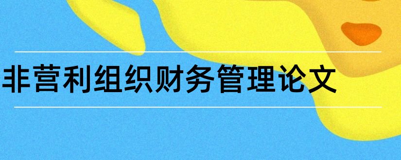 非营利组织财务管理论文和公共组织财务管理论文