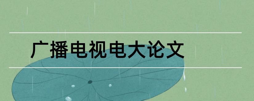 广播电视电大论文和广播电视编导论文