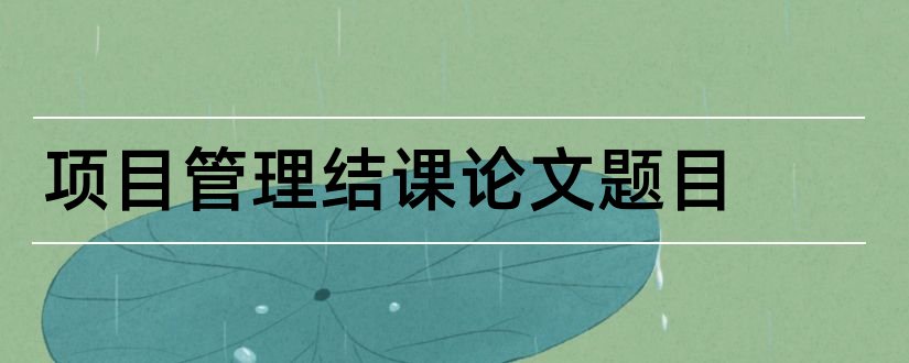 项目管理结课论文题目和毛概结课论文题目