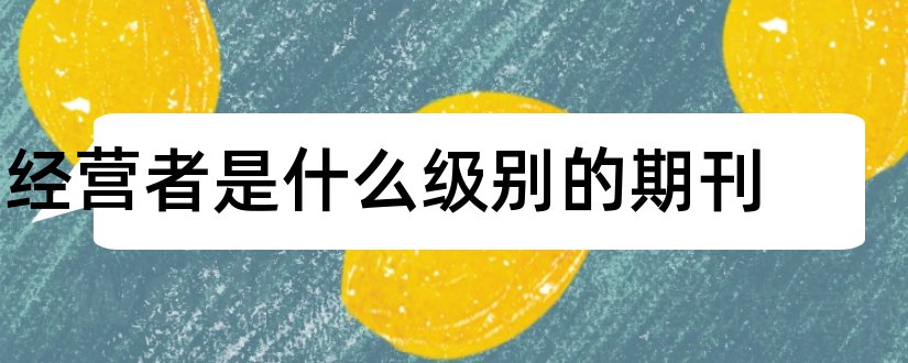 经营者是什么级别的期刊和经营者期刊