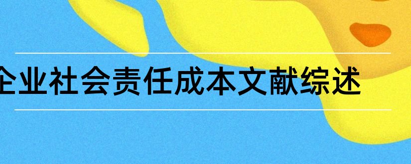 企业社会责任成本文献综述和成本控制文献综述