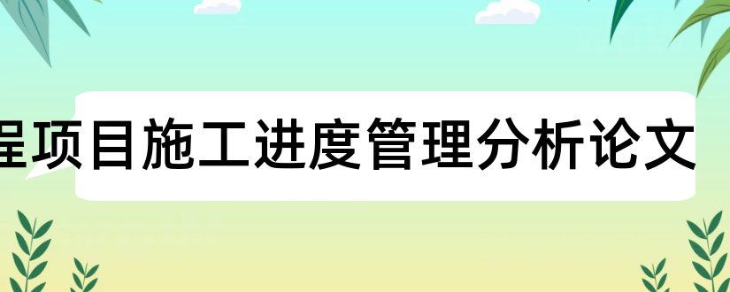 工程项目施工进度管理分析论文和论文范文论文网