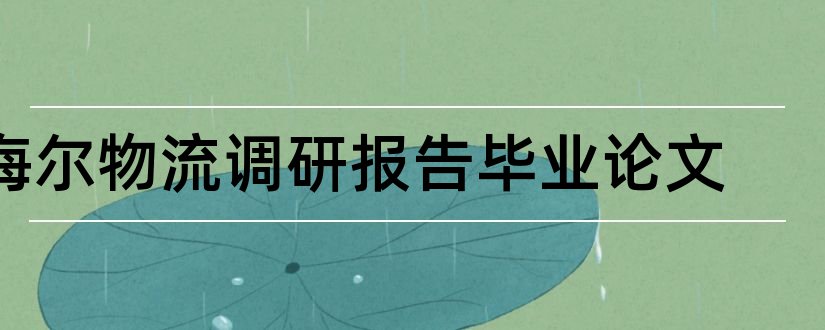 海尔物流调研报告毕业论文和海尔物流论文