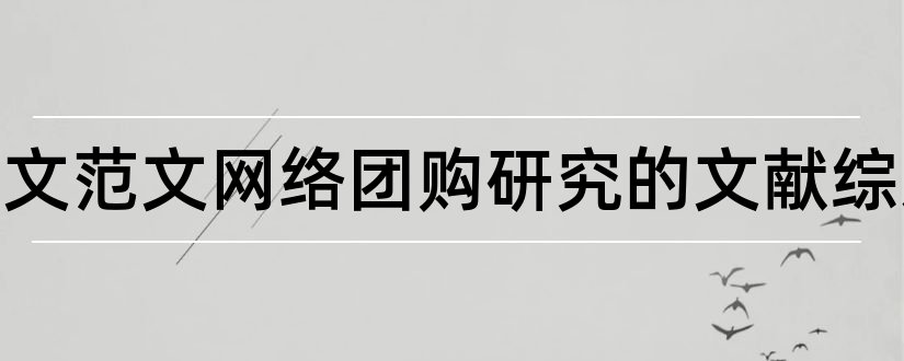 关于论文范文网络团购研究的文献综述和论文范文文献综述