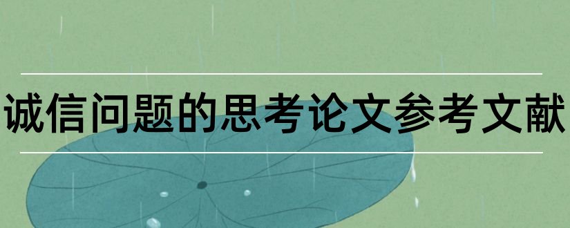 会计诚信问题的思考论文参考文献和会计诚信问题参考文献