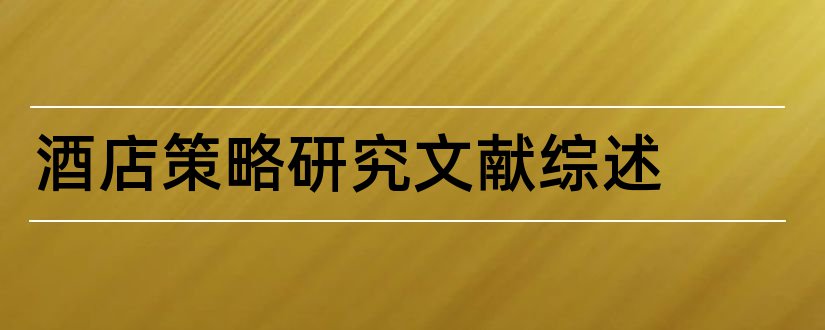 酒店策略研究文献综述和酒店营销策略文献综述