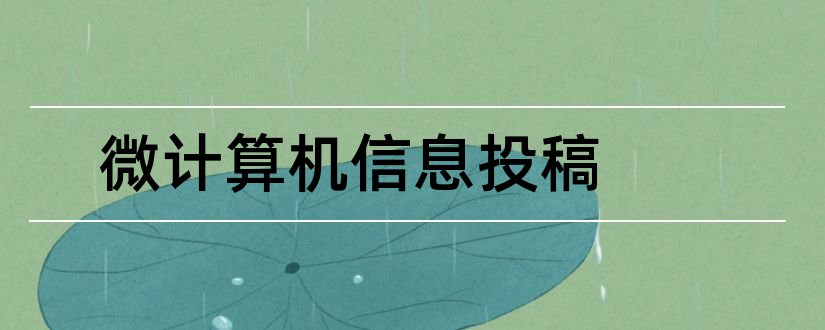 微计算机信息投稿和计算机类核心期刊