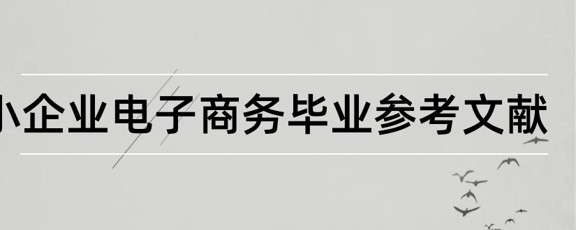 中小企业电子商务毕业参考文献和中小企业论文参考文献