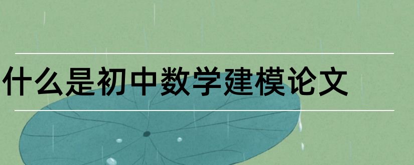 什么是初中数学建模论文和初中数学建模论文