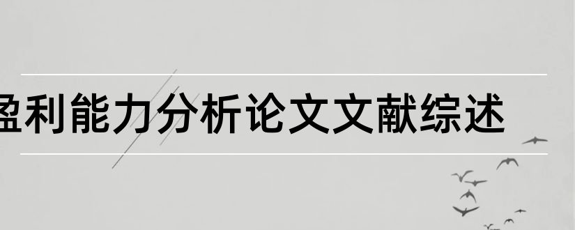 盈利能力分析论文文献综述和盈利能力分析论文综述