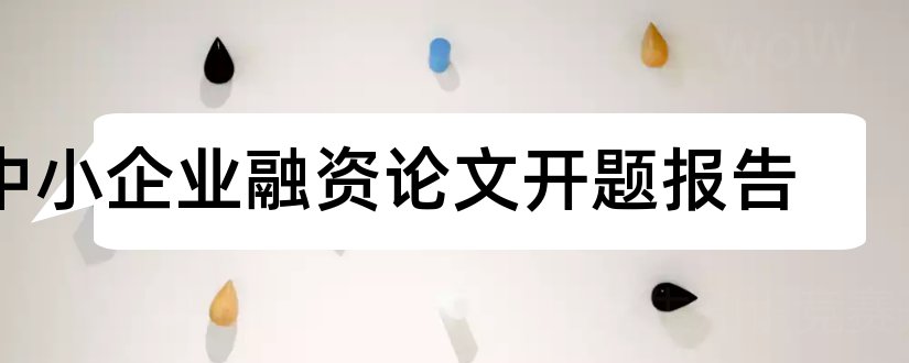 中小企业融资论文开题报告和中小企业融资论文