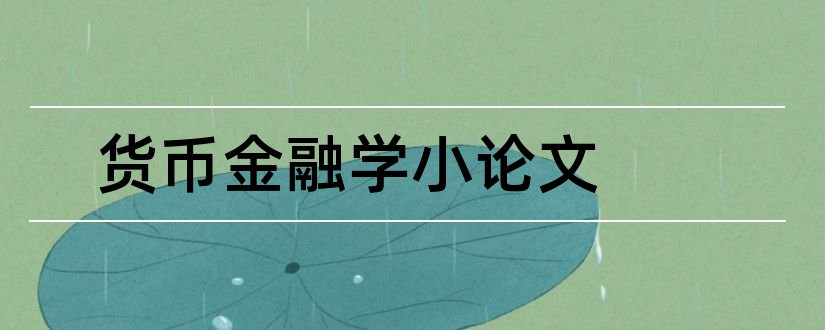 货币金融学小论文和货币金融学论文范文