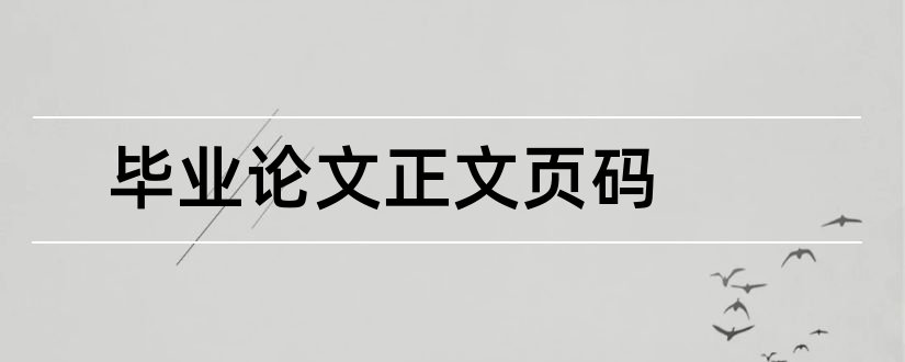 毕业论文正文页码和毕业论文正文格式